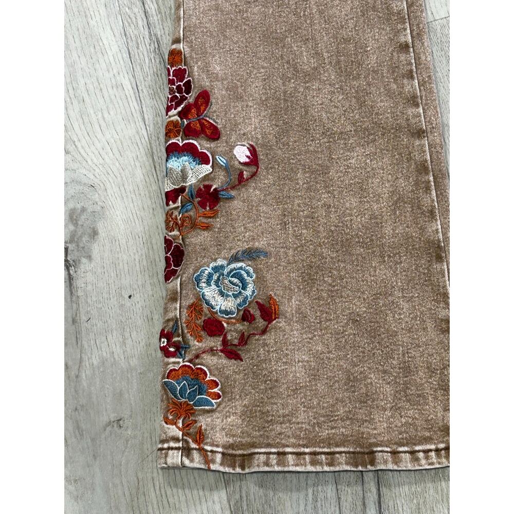 Flamingals Large Brown Floral Embroidered Flare Jeans Boho Western Y2K - Picture 5 of 7